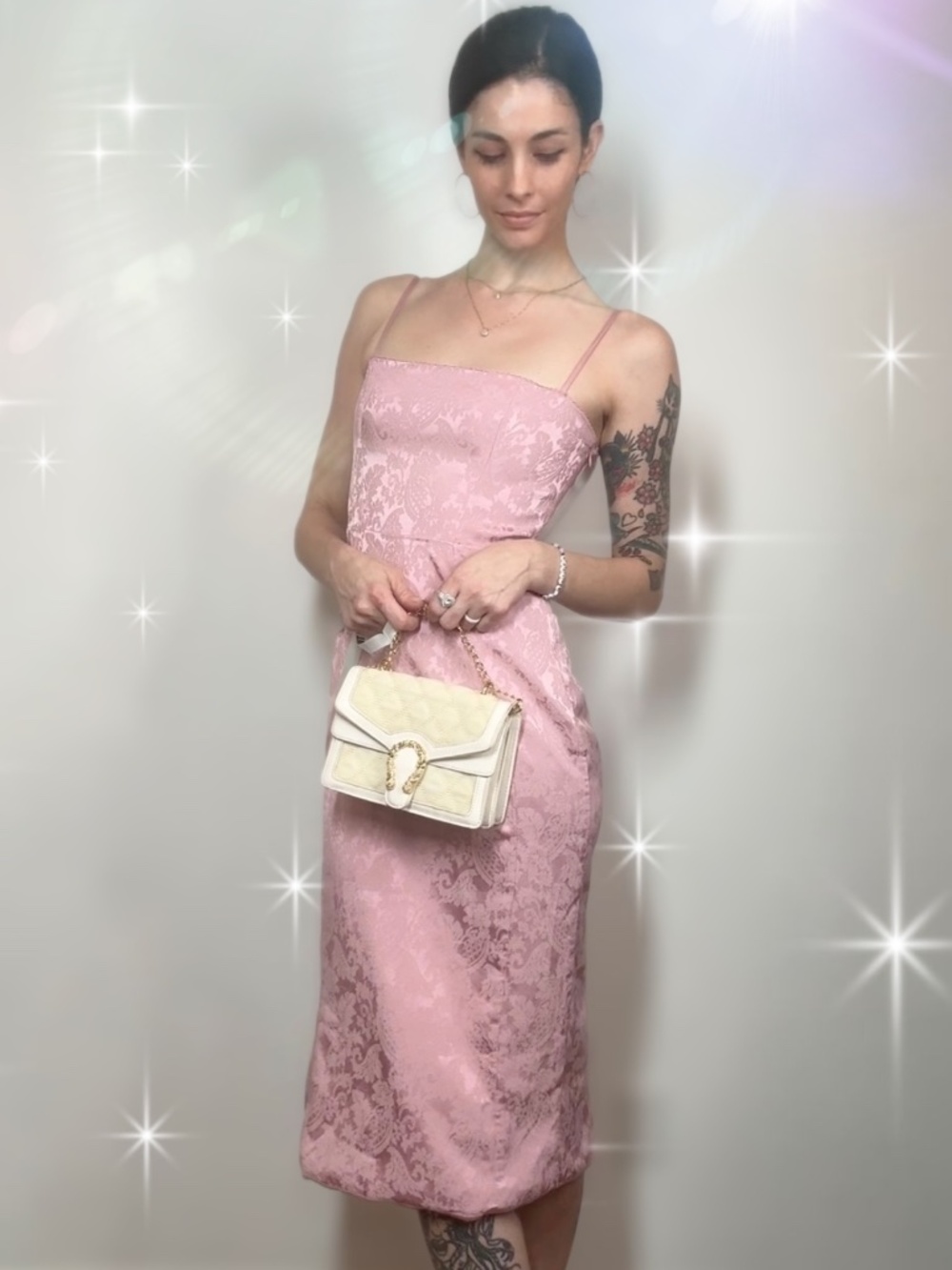 House of CB✨ OPHELLE Pink Jacquard Lace Up Bodycon Midi Dress